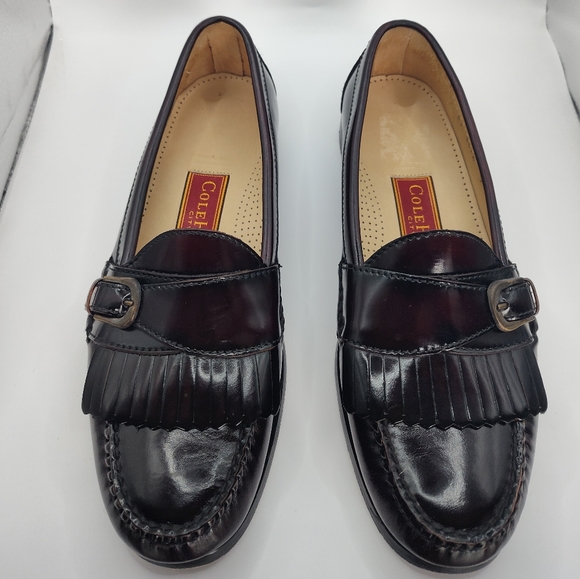 Cole Haan City Mens Loafers Pinched Buckle Tasseled Slip On Size 9 Shoe Burgundy - Picture 2 of 12